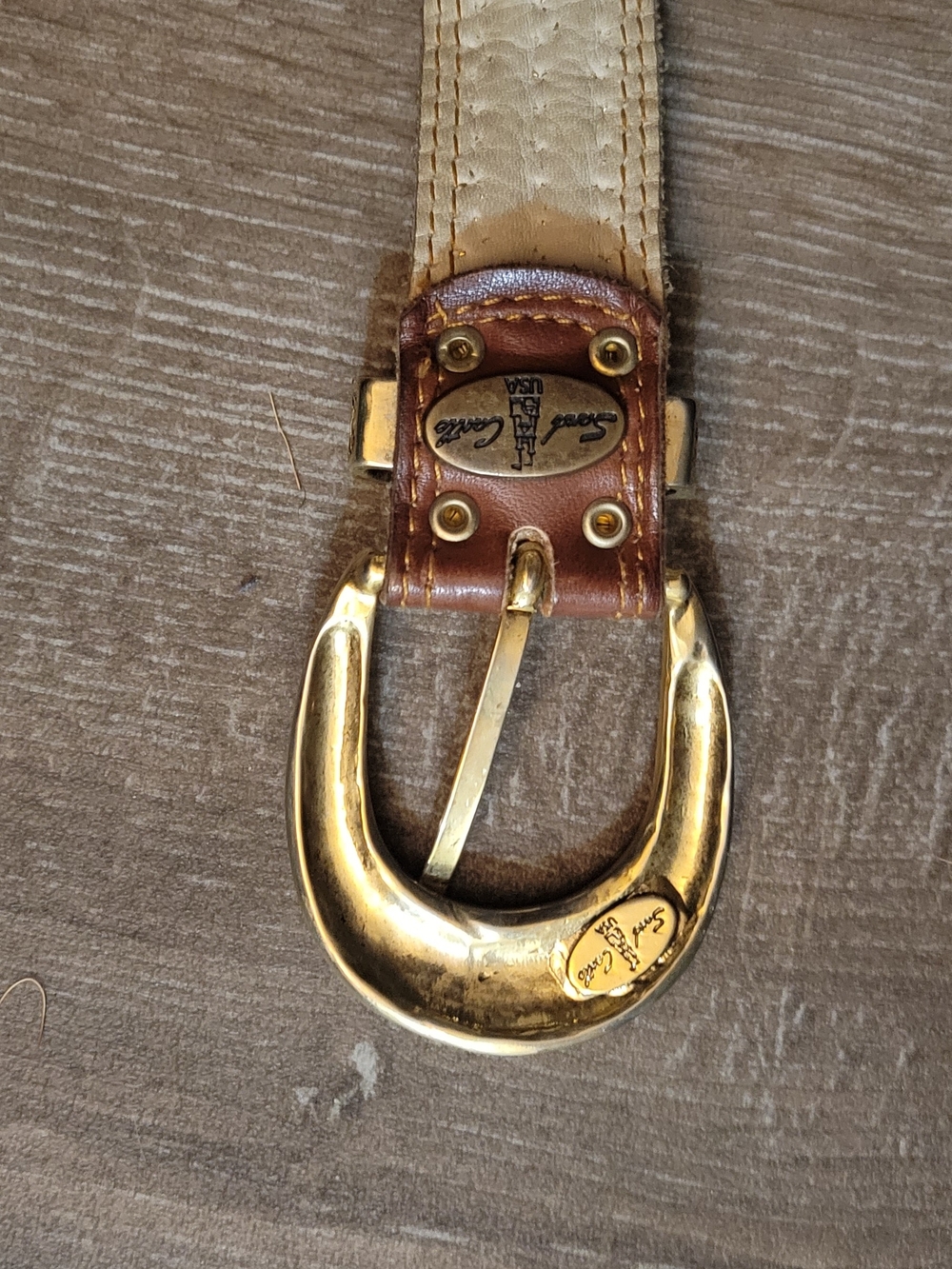 Sergio Valente Tan Leather Belt with Gold Buckle